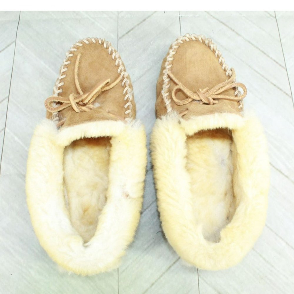 LL Bean Brown Suede Wicked Good Shearling Lined Moccasin Slippers Size 8 M - Picture 7 of 7